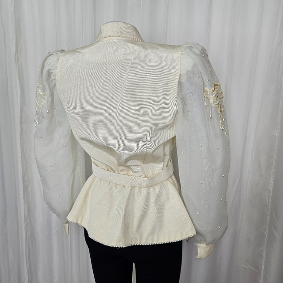 Vintage Nomi Rubinstein ivory puff sheer sleeve embellished jacket medium - Picture 10 of 16